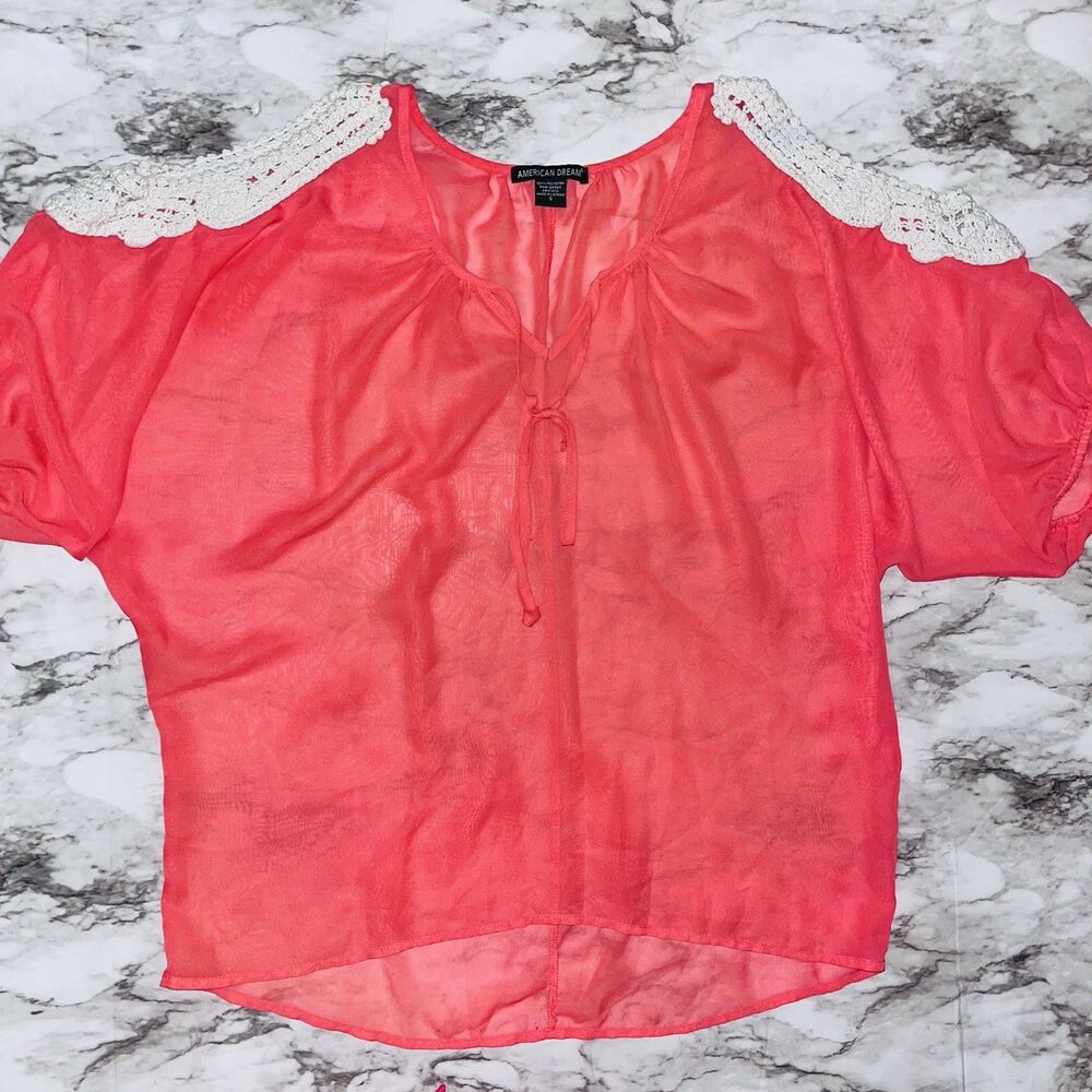 American Dream Short Sleeve Crochet Cold Shoulder Oversized Blouse Pink Women S